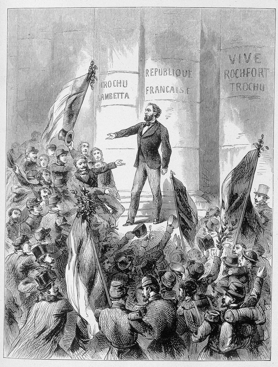 Leon Gambetta oznamující vyhlášení republiky 4. září od Unknown artist