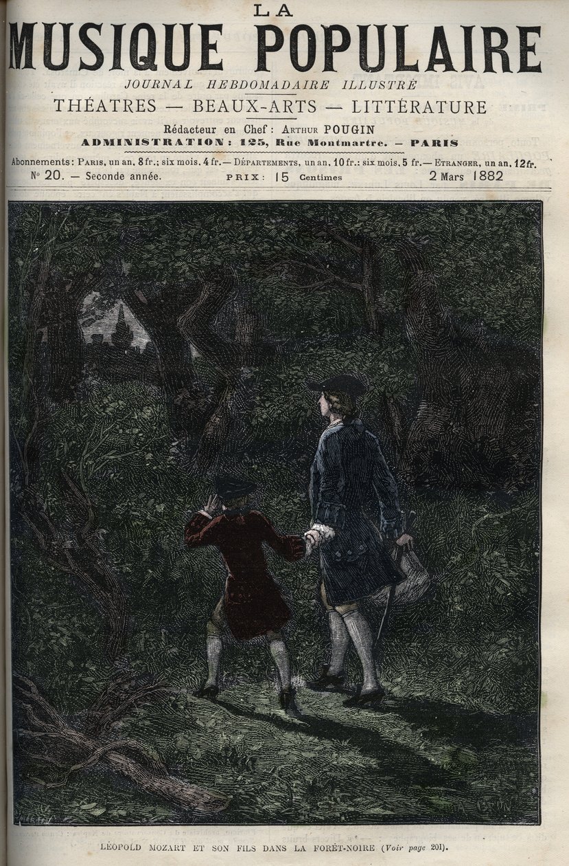 Leopold Mozart a jeho syn Wolfgang Amadeus v černém lese - Leopold Mozart a jeho syn Wolfgang Amadeus v černém lese v Německu - rytina v proslulém týdeníku "Populární hudba""" - 1882 od Unknown artist
