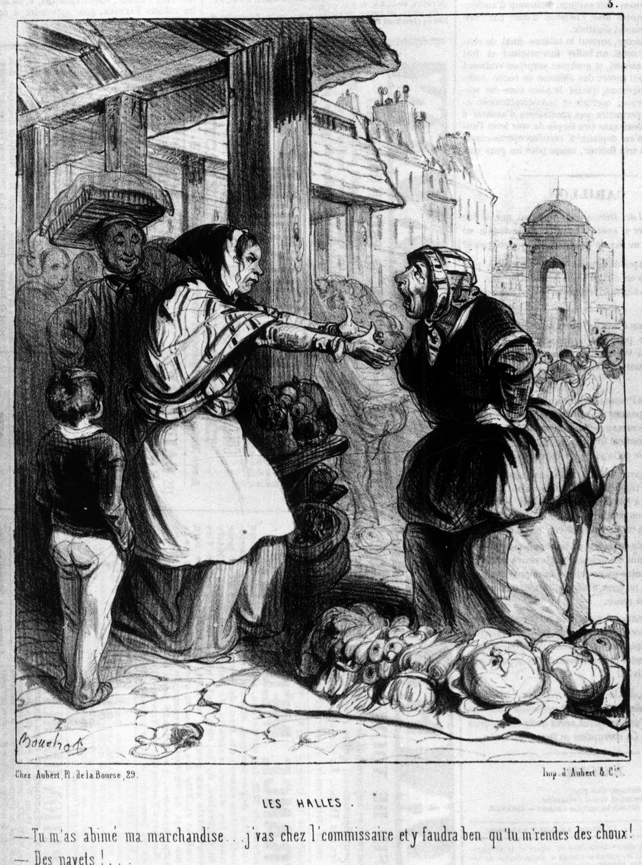 Les Halles - Marchandes se hádají v Halles de Paris, - v "" Charivari "" ze 14.10.1844. od Unknown artist