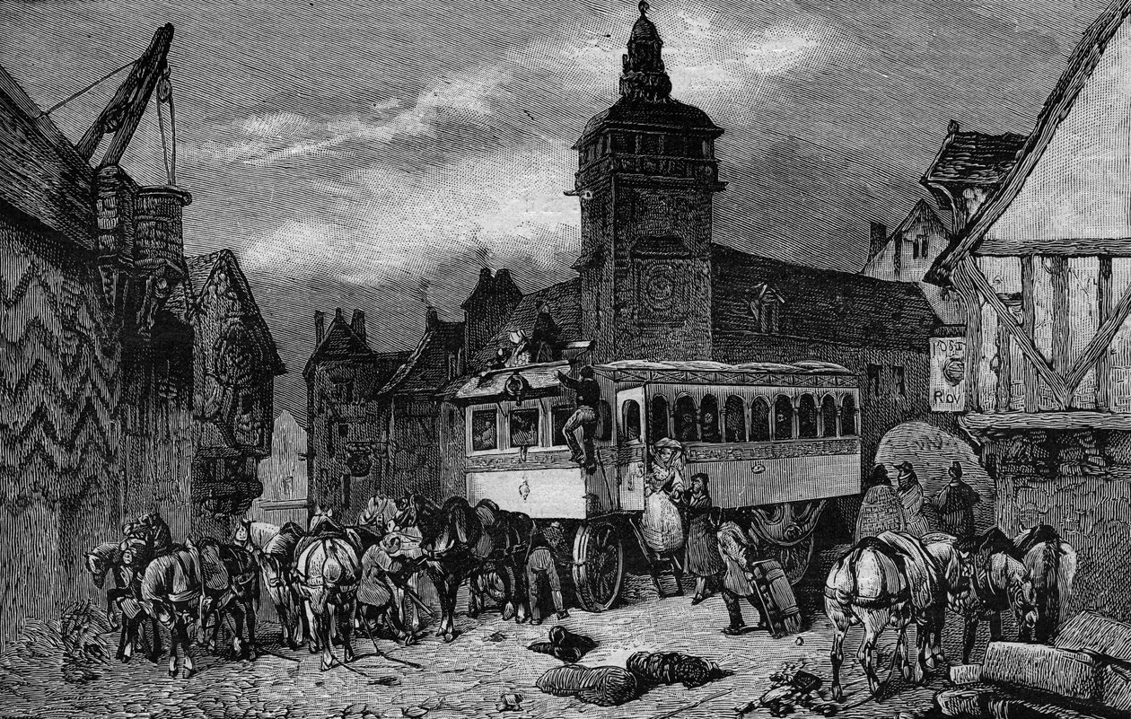 Les Omnibus de Paris v 19. století: vůz má 60 míst k sezení - rytina z roku 1892 od Unknown artist