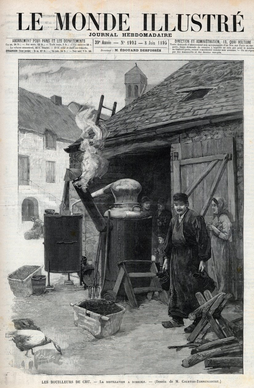 Domácí palírny – domácí destilace v Paříži v roce 1895 – rytina v „Le Monde Illustré““ č. 1993 z roku 1895 od Unknown artist