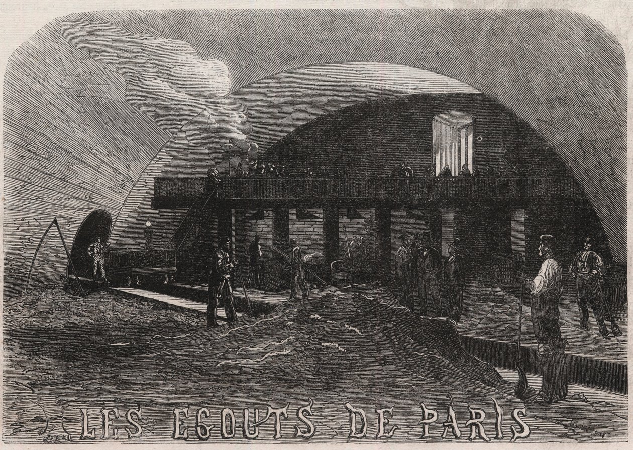 Stoky Paříže: Velká komora a kovářské dílny Most Notre Dame (Notre-Dame) - rytina v „“Le Monde Illustré““ od Unknown artist