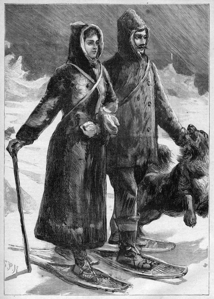 Poručík Robert Edwin Peary (1856-1920) v Grónsku se svou ženou - rytina v „Le Journal des voyages““ z roku 1894 od Unknown artist