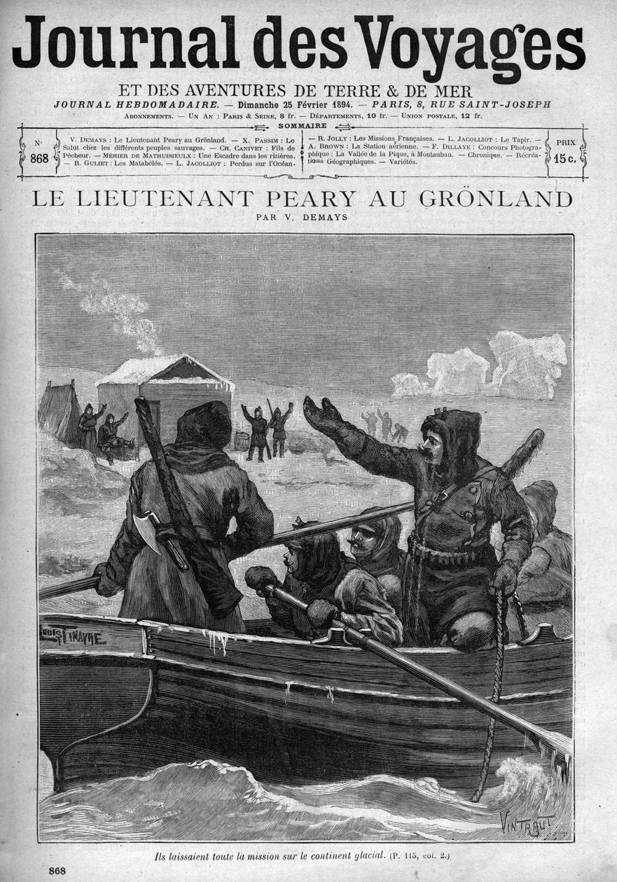 Poručík Robert Edwin Peary v Grónsku - Poručík Robert Edwin Peary (1856-1920) v Grónsku - obálka „Le Journal des voyages““ z roku 1894 od Unknown artist