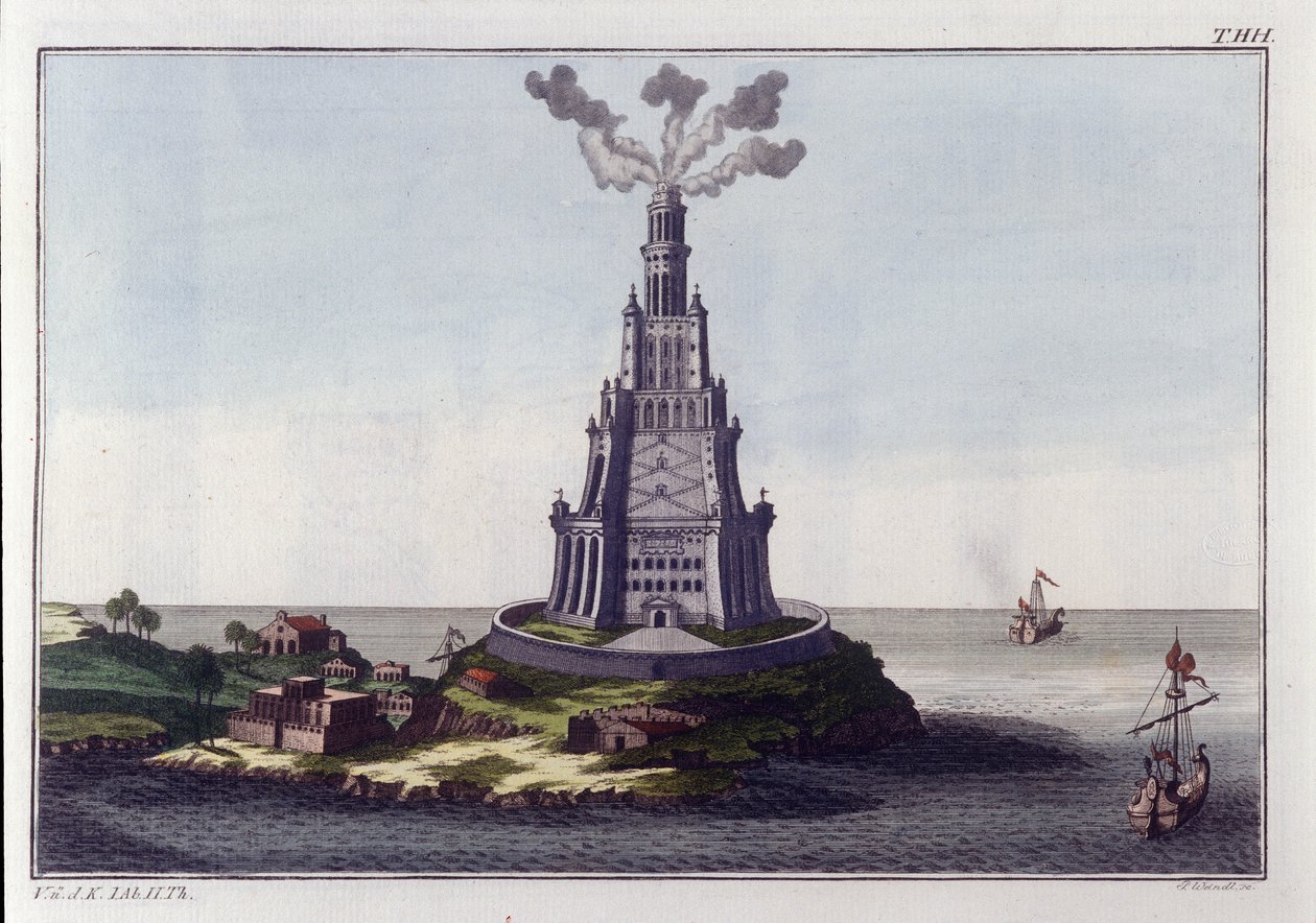 Alexandrijský maják. Rytina z počátku 19. století. od Unknown artist