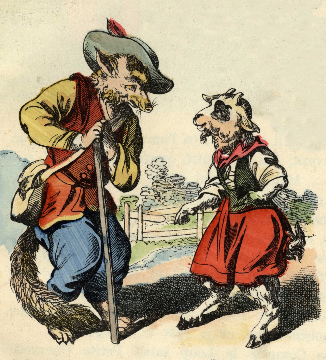 Malé dítě mluví s mistrem Foxem. Ilustrace příběhu „Bon medor a malý Chevrette““. V „“ Pohádky z domova pro nejmenší““. Anonymní rytina 19. století. od Unknown artist