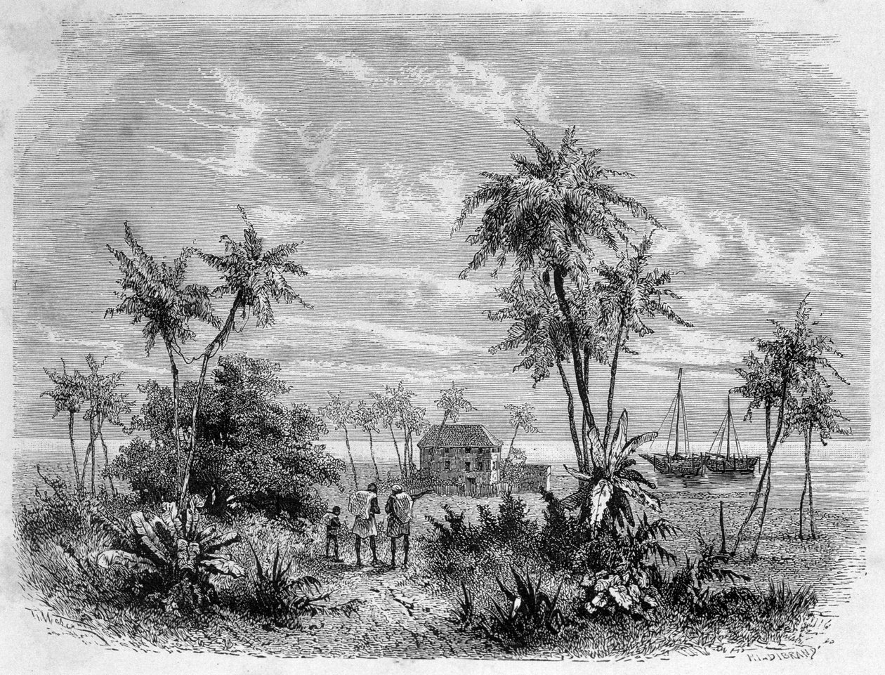 Livingstoneův dům na Zanzibaru - “” Livingstoneova poslední cesta 1866-1873”” v “” Kolem světa”, 2. sem. 1875 od Unknown artist