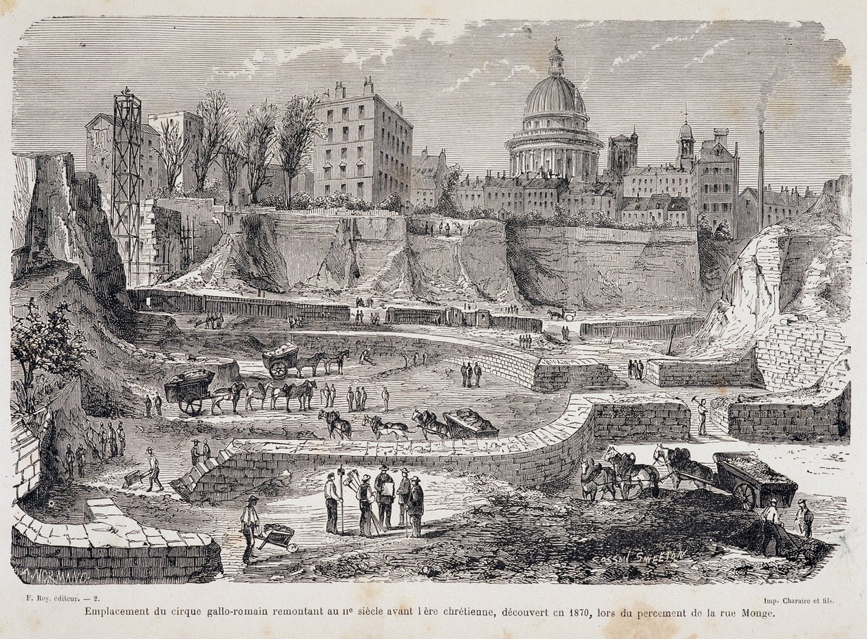 Umístění galsko-římského cirkusu ze 3. století před křesťanskou érou, objevené v roce 1870 při vrtání Rue Monge od Unknown artist