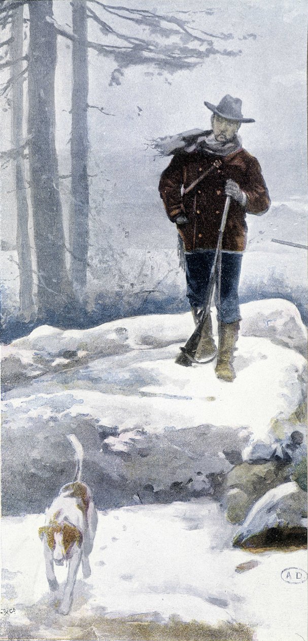 Osamělý lovec se psem v zasněžené krajině, konec 19. století od Unknown artist
