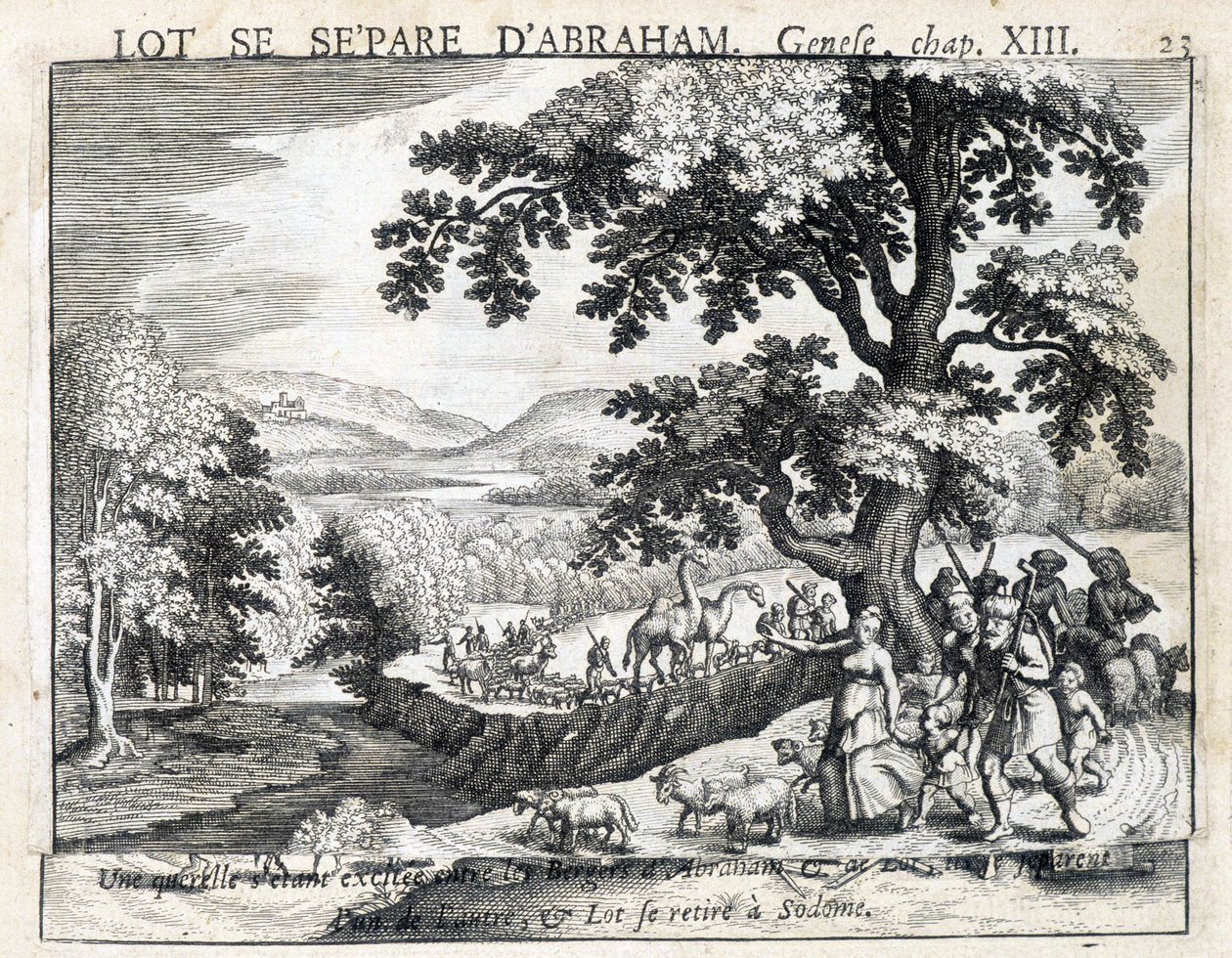 Loth se odděluje od Abrahama - Bible, rytina od Unknown artist
