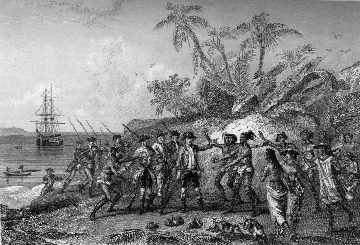 Louis Antoine Comte de Bougainville, francouzský mořeplavec (1729-1811), přibližující se k ostrovům Marquises na Tahiti, 6. dubna od Unknown artist