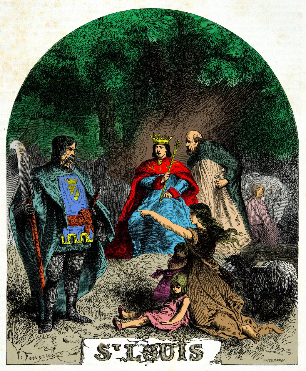 Ludvík IX. (Saint Louis 1214-1270) vynášející spravedlnost pod dubem, Rytina 19. století od Unknown artist