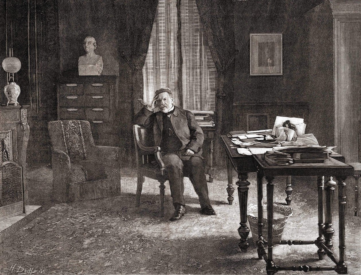 Louis Pasteur ve své kanceláři v ústavu. 19. století rytina. od Unknown artist