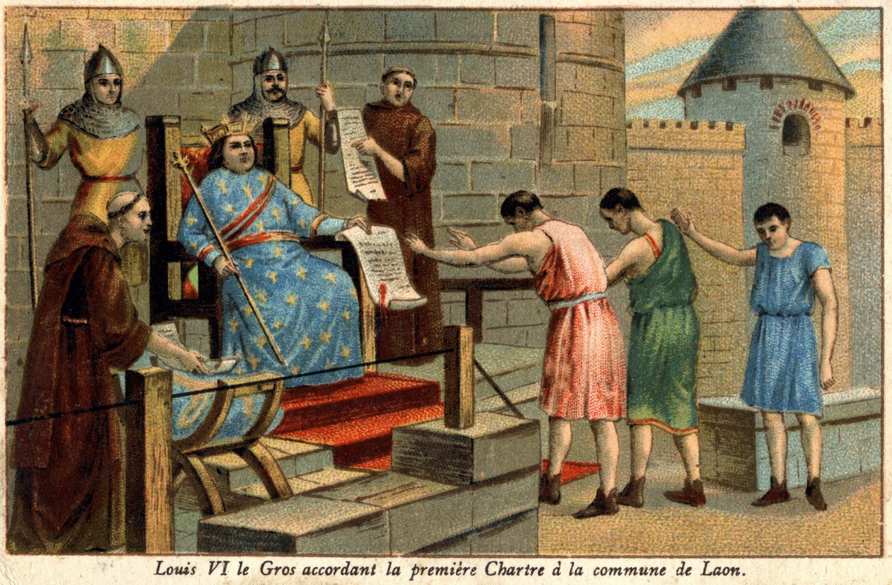 Ludvík VI. udělil první Chartre obci Laon v roce 1128. od Unknown artist