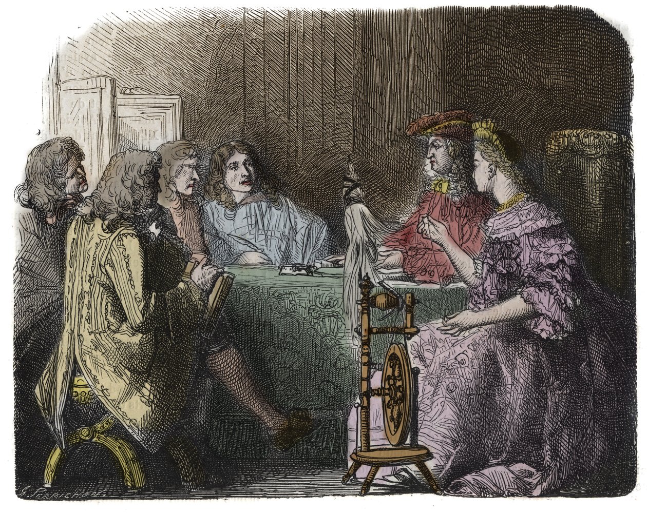 Ludvík XIV. Obchoduje se svými ministry v apartmánech Madame de Maintenon (rytina) od Unknown artist