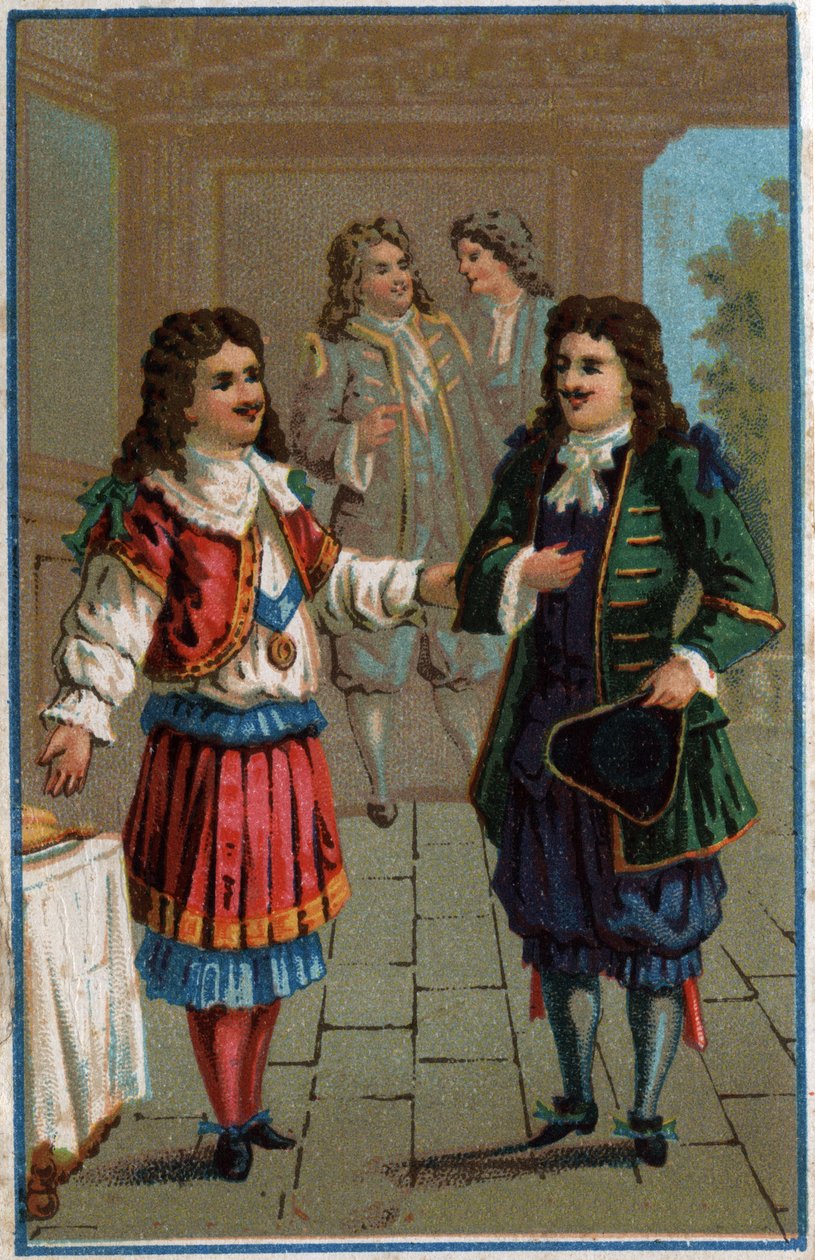Ludvík XIV. a Moliere“: Král Ludvík XIV. (1638-1715) a Jan Křtitel Poquelin dit Moliere (1622-1673) od Unknown artist