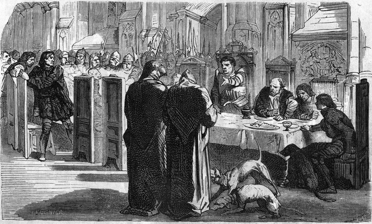 Louis de la Tremoille a jeho zajatci po bitvě u Saint-Aubin-du-Cornier (1488). Rytina 19. století. od Unknown artist