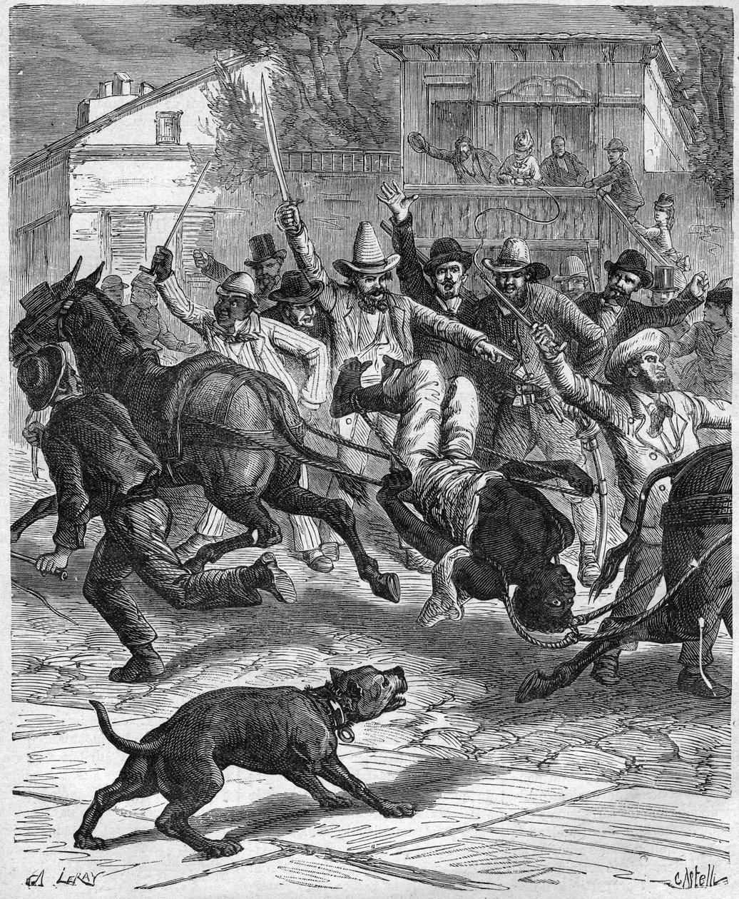 Lynčování holiče v Osceole v roce 1887 - Lynčování holiče v Osceola Missouri, Spojené státy americké v roce 1887 od Unknown artist