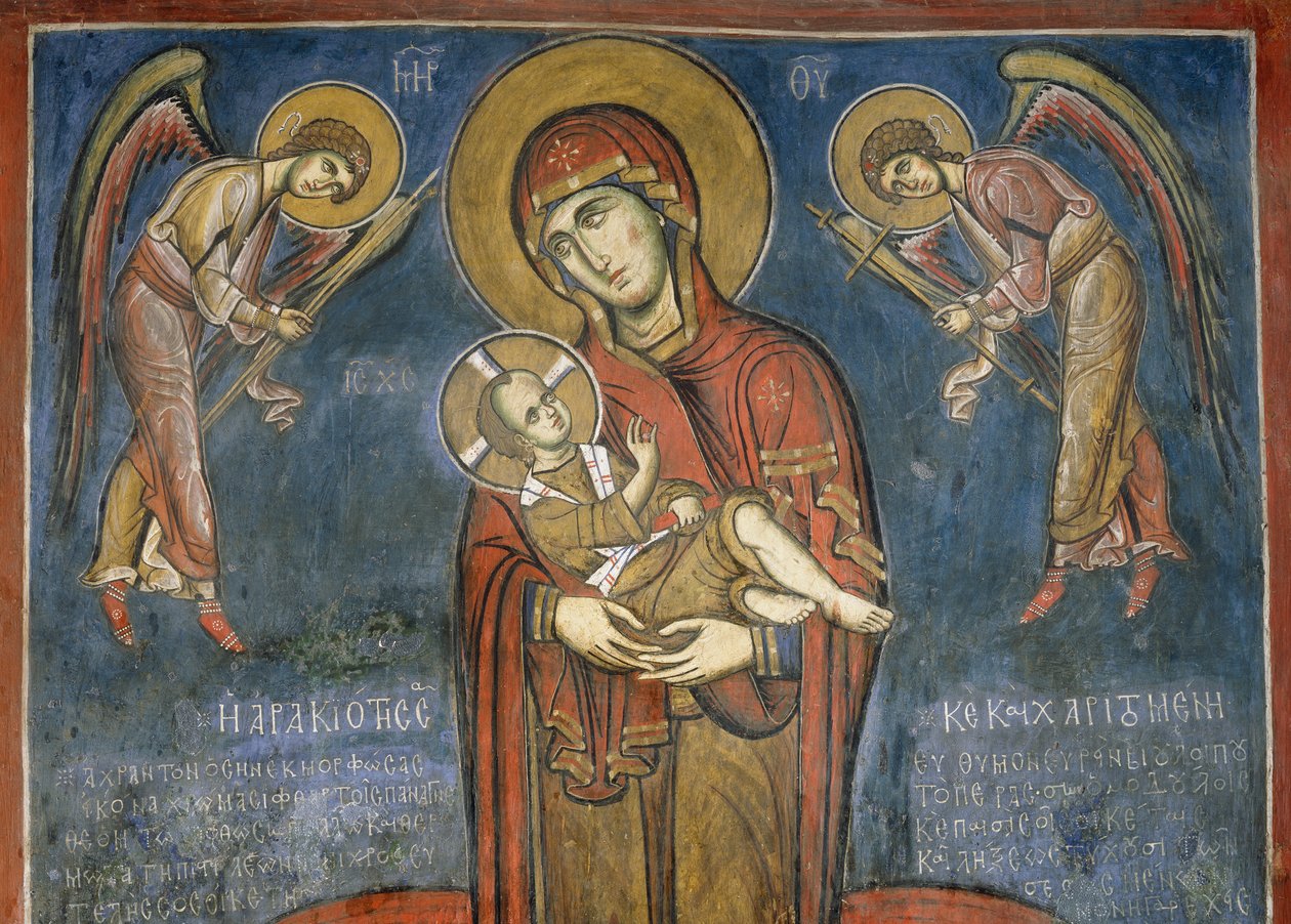 Madona s dítětem mezi archanděly, freska (1192), kostel Panagia Tou Araka (kostel Panny Marie z Hrášku) (Seznam světového dědictví UNESCO, 2001), Lagoudera, pohoří Troodos, Kypr od Unknown artist