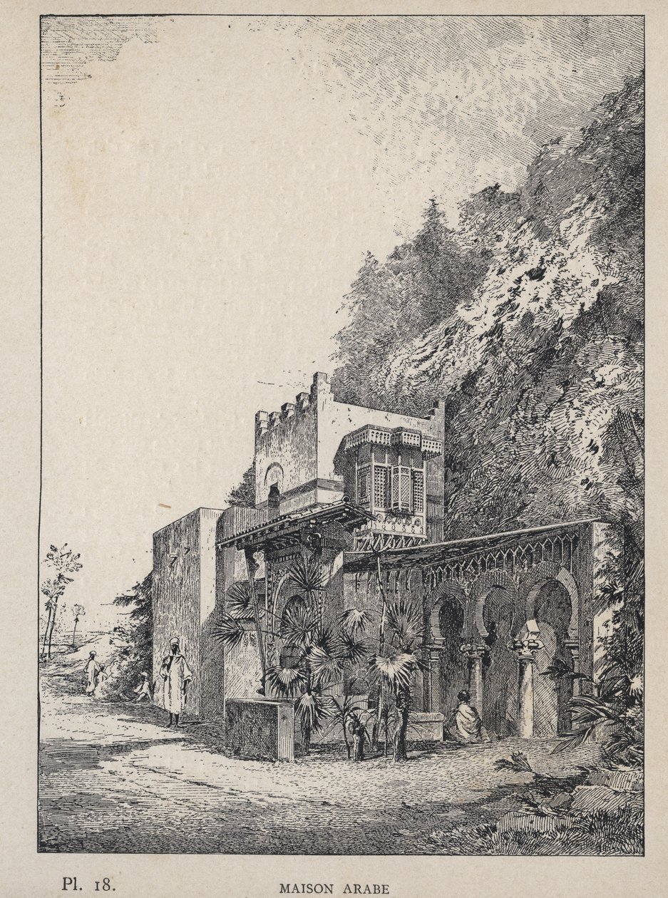Arabský dům - rytina z roku 1889 v „Historie lidského bydlení na Světové výstavě v roce 1889, pan Charles GARNIER - Librairie centrale des beaux-arts Paris 1889 od Unknown artist