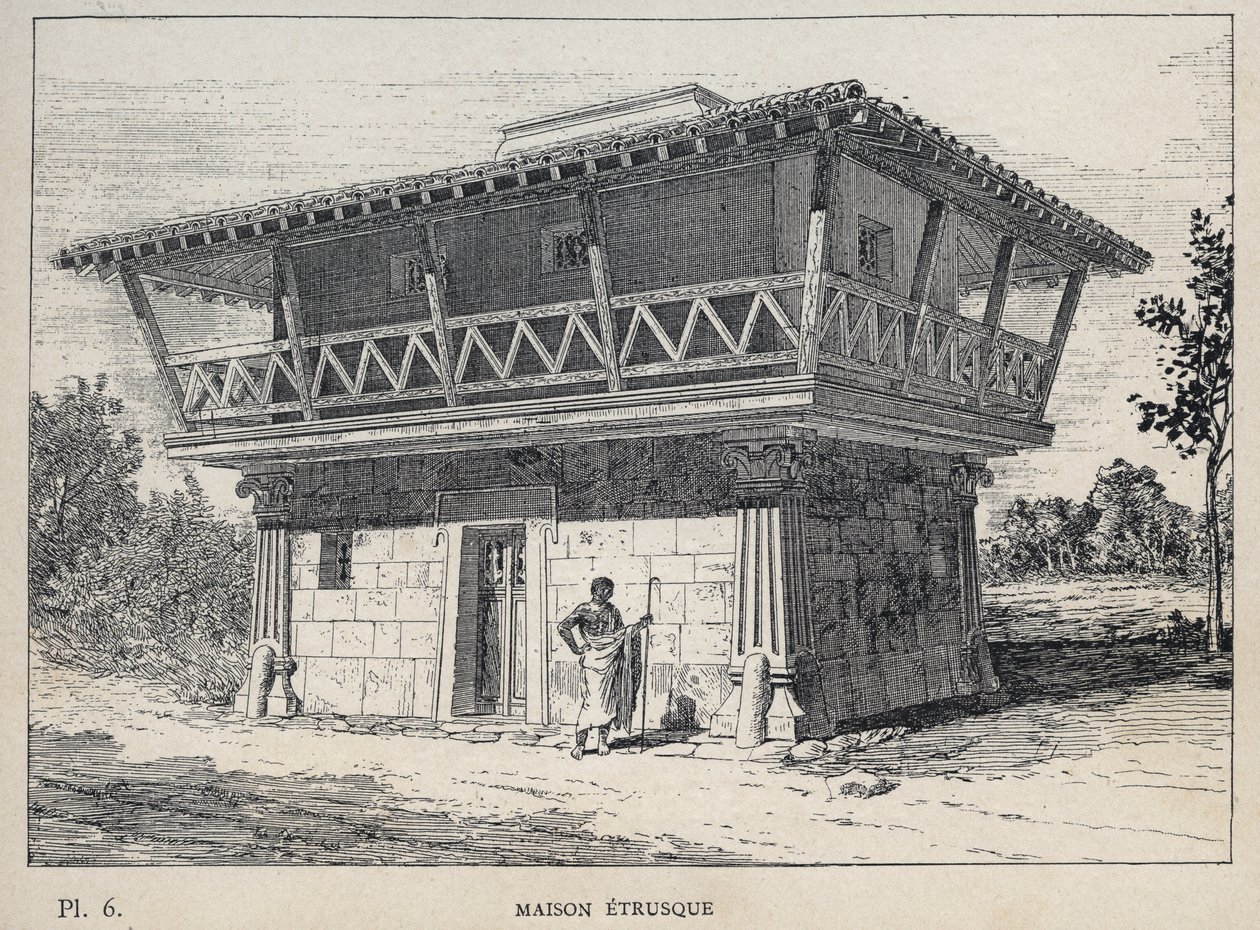 Maison etrusque (etruský dům) - rytina z roku 1889 v „Historie lidského obydlí na Světové výstavě v roce 1889, pan Charles GARNIER - Librairie centrale des beaux-arts Paris 1889 od Unknown artist