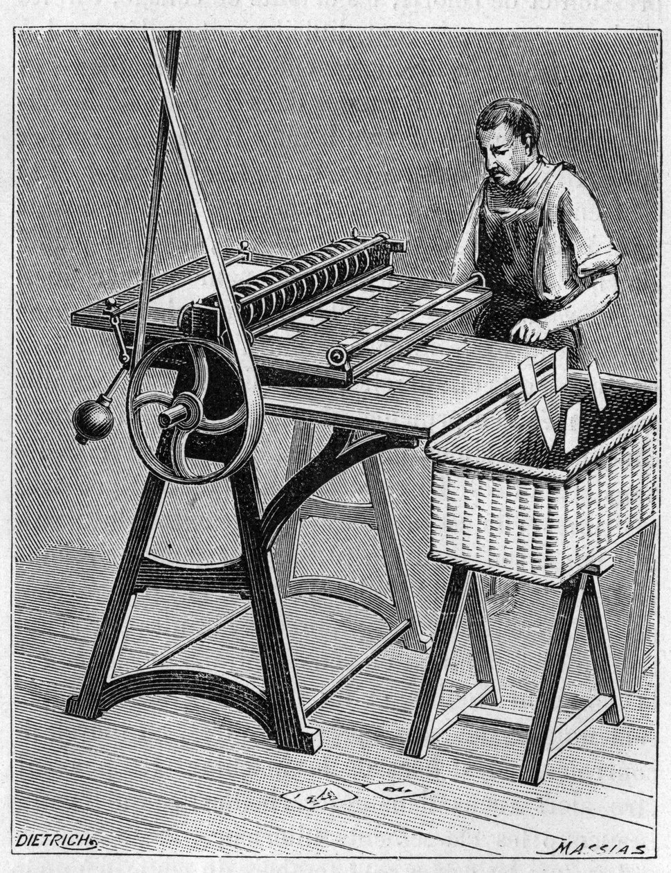 Vytváření karet pro hraní starými metodami. Decoupage hracích karet. Rytina z roku 1893. od Unknown artist