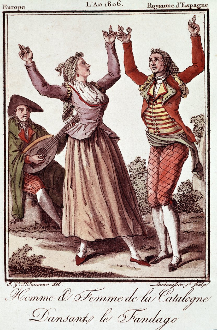 Muž a žena z Katalánska tančí na Fandango od Unknown artist