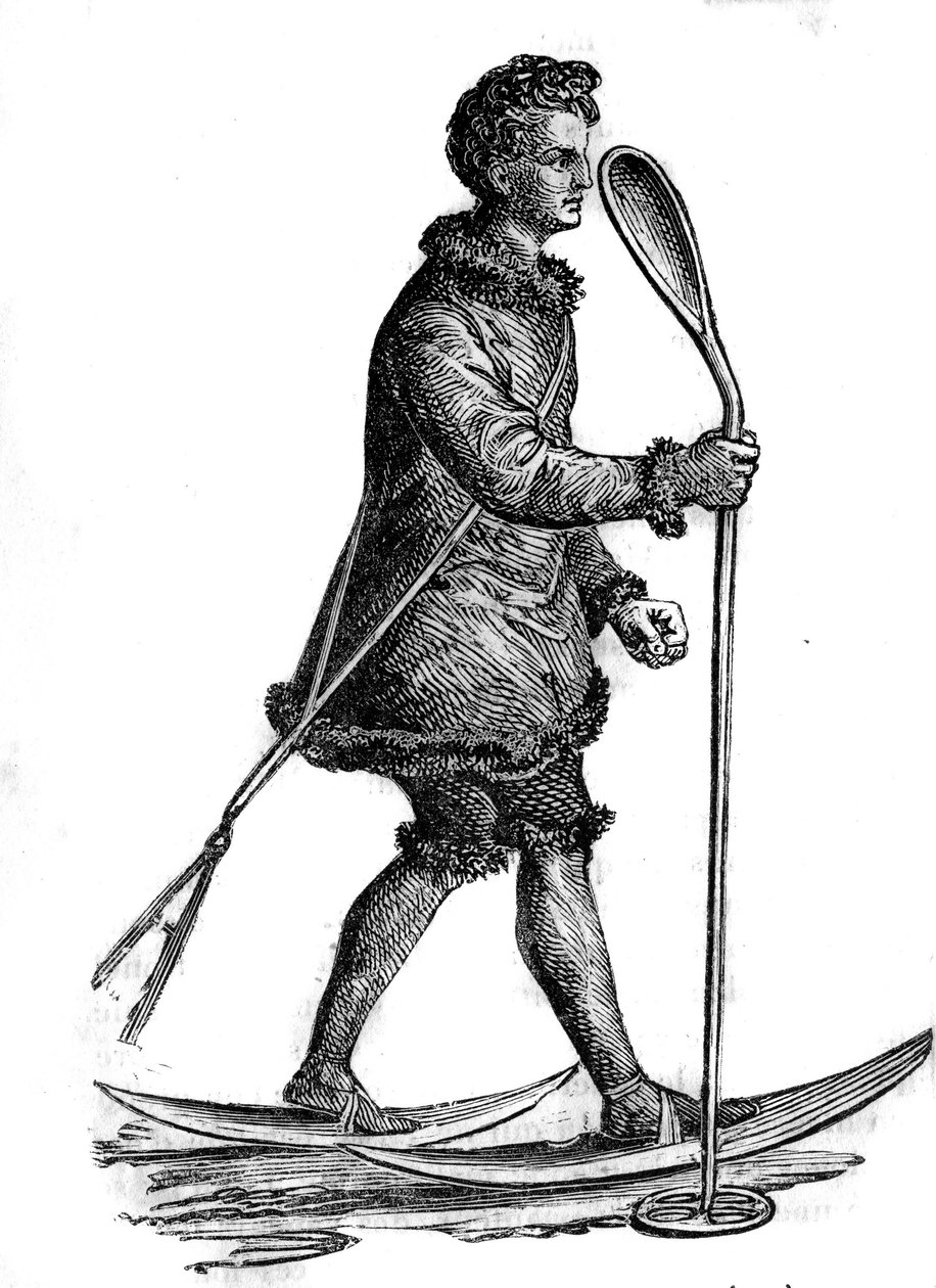 Muž v tradičním chanty kostýmu (khante nebo ostiak) loví Hermine. Chantyové jsou ugrofinští lidé žijící v západní Sibiři. od Unknown artist
