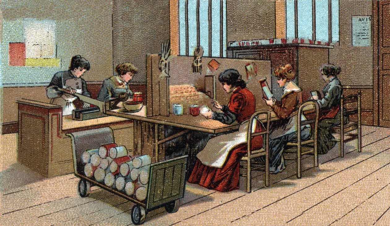 Výroba zábavní pyrotechniky. Chromolitografie konce 19. století od Unknown artist