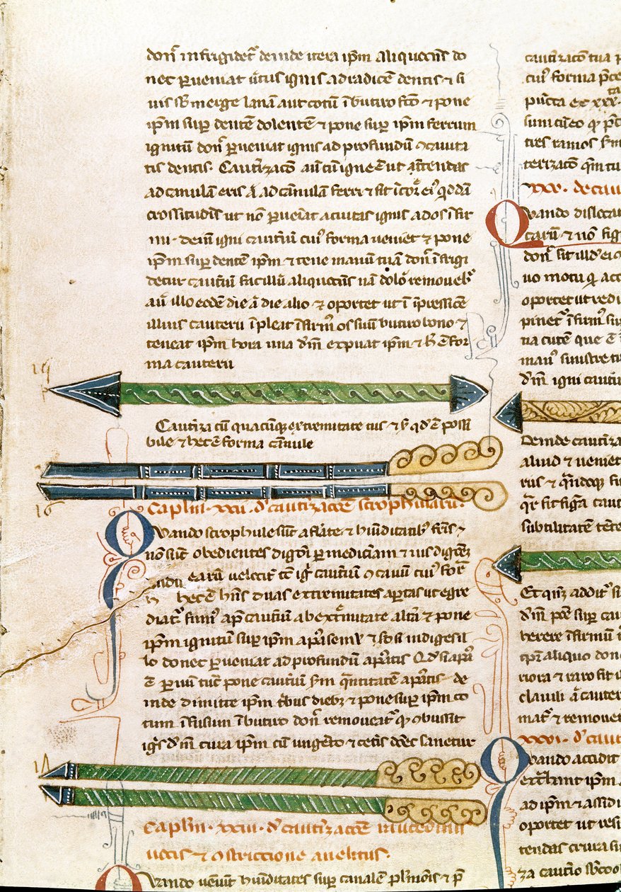 Rukopisná stránka “” Chirurgie”” (MS. LAT.VII XXXII-3023) Guillaume de Salicet (Guglielmo da Saliceto) (1207-1270), mnich a lékař. Biblioteca Marciana Benátky ze 14. století od Unknown artist