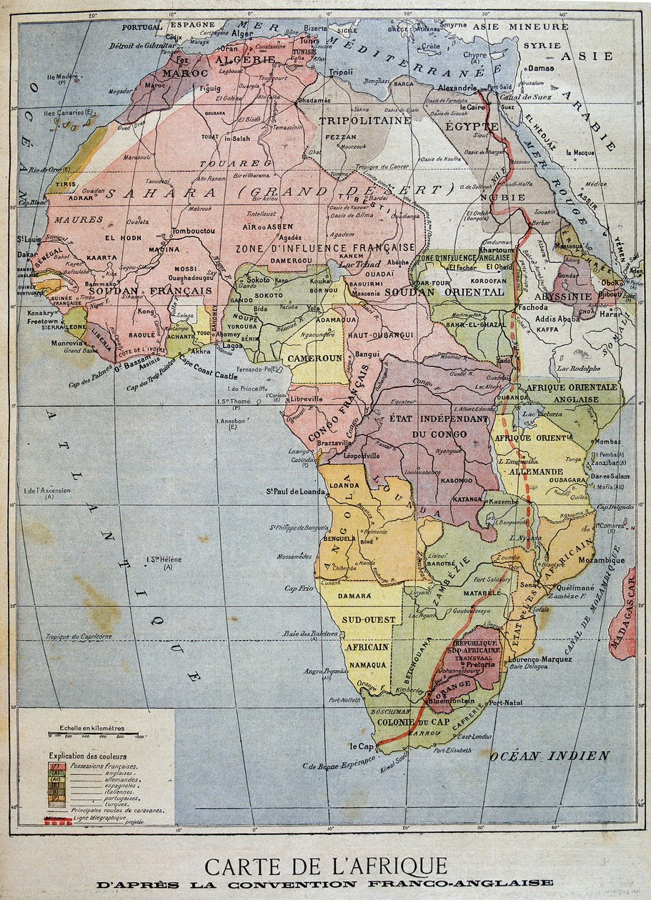 Mapa Afriky podle francouzsko-anglické úmluvy - v „“Le Petité Journal““ z 09.04.1899 od Unknown artist