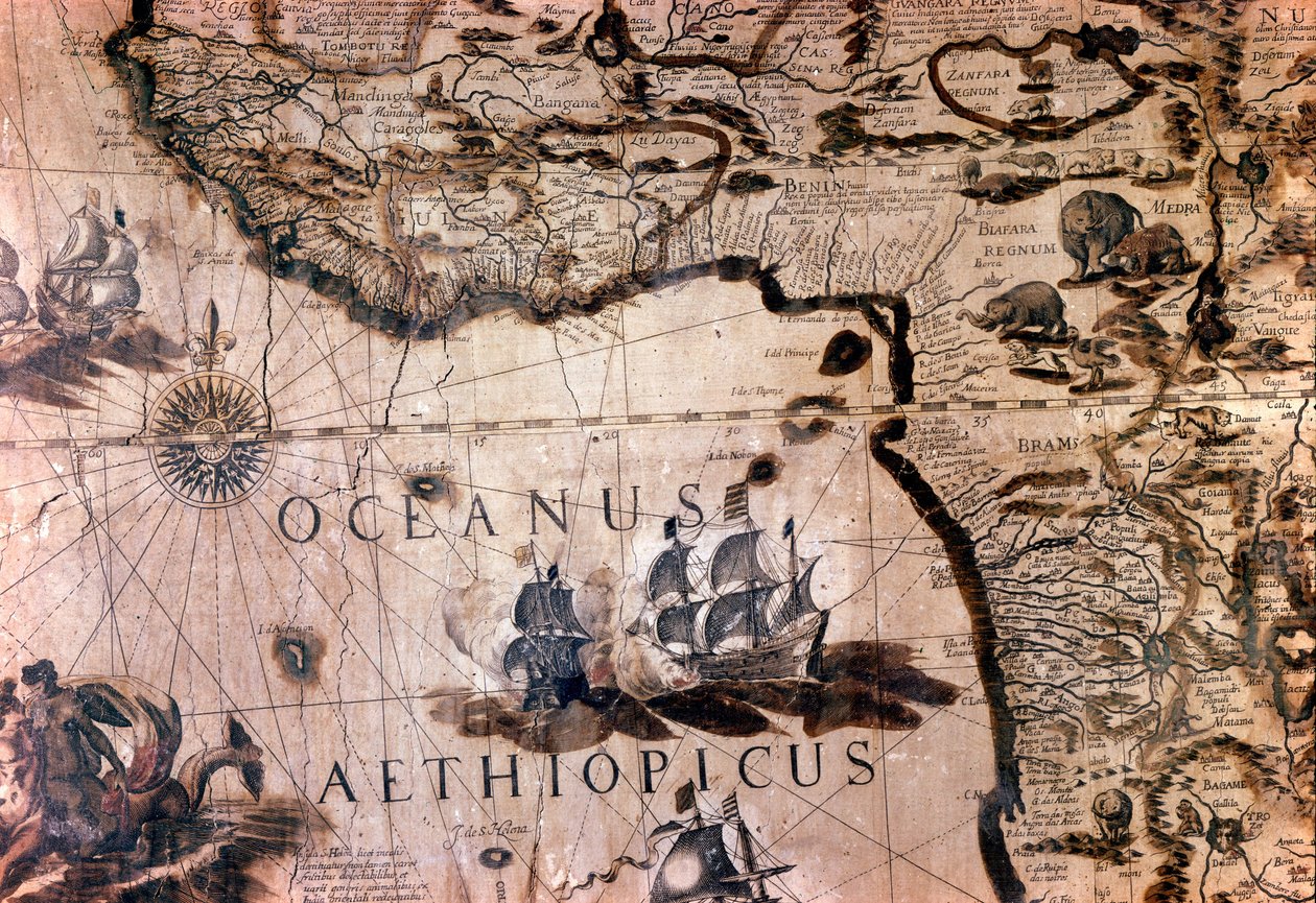 Mapa Afriky: detail zobrazující Beninský záliv s ostrovem Saint Helene. Italská geografická společnost Řím 17. století od Unknown artist