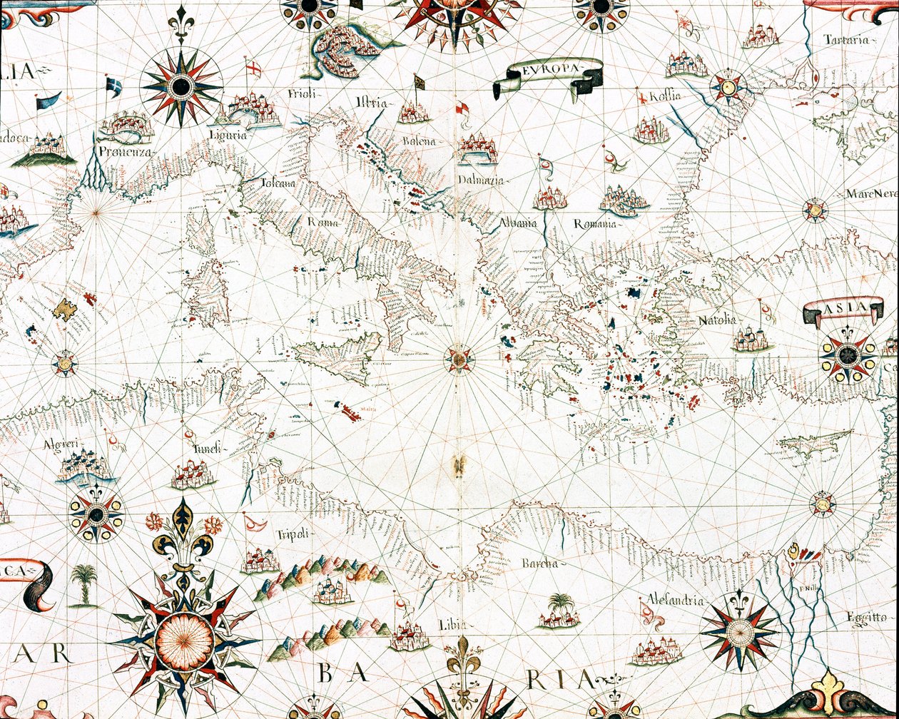 Mapa Středozemního moře a pobřeží (Detail portulanu Castellini od Unknown artist