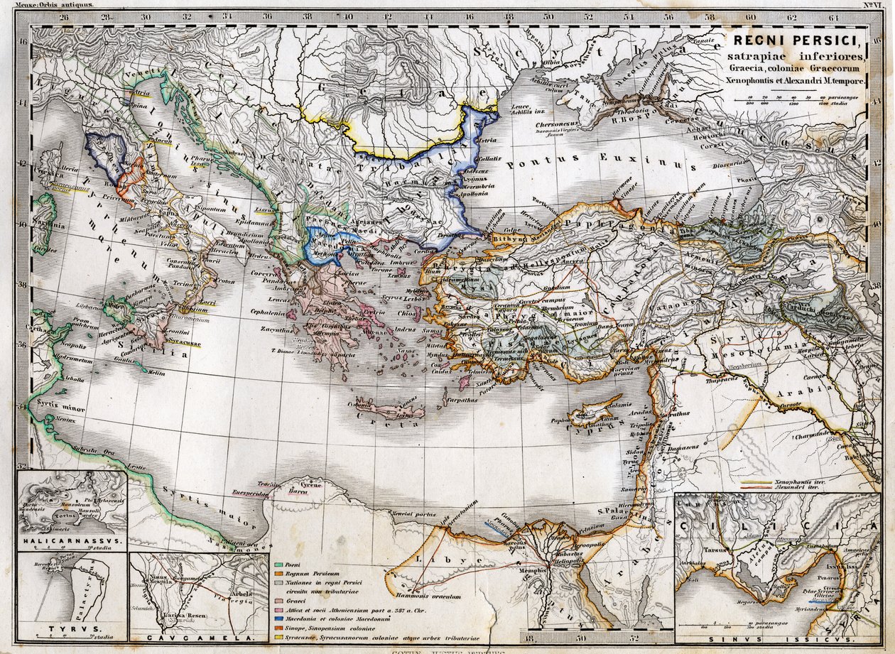 Mapa Perské říše za vlády Alexandra Velikého. Atlas z roku 1865. od Unknown artist