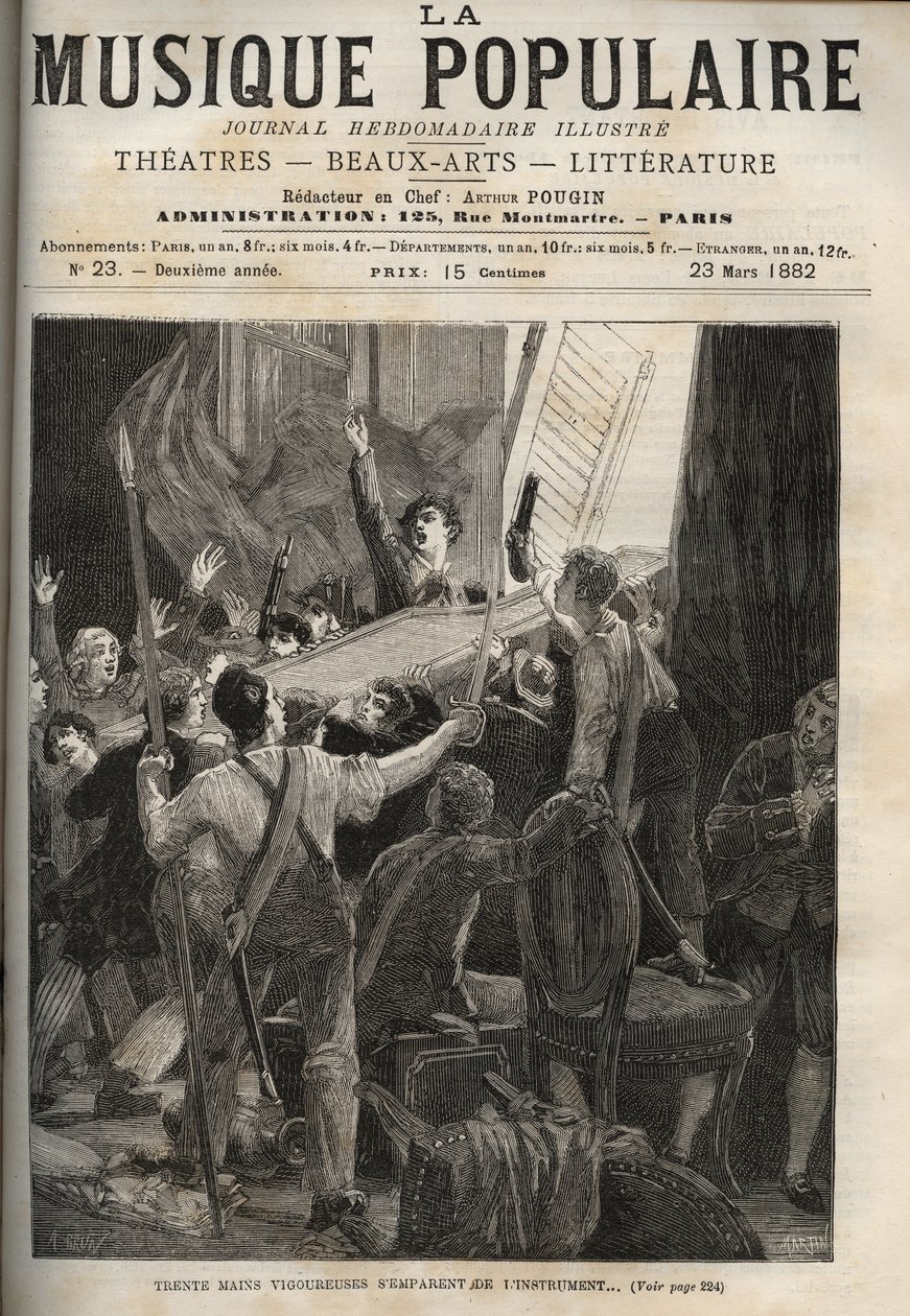 Cembalo Marie-Antoinetty Histoire de 1834 „“ Třicet rázných rukou uchopí nástroj...““ pod zděšeným pohledem královnina ladičky, vpravo. od Unknown artist