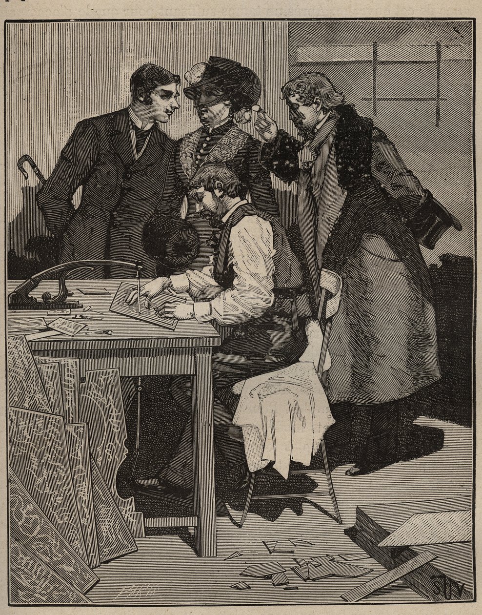 Intarzie: Intarzie má svou práci. Rytina z roku 1885 v „“Les arts et metiers illustres““ od Adolphe BITARDA. od Unknown artist