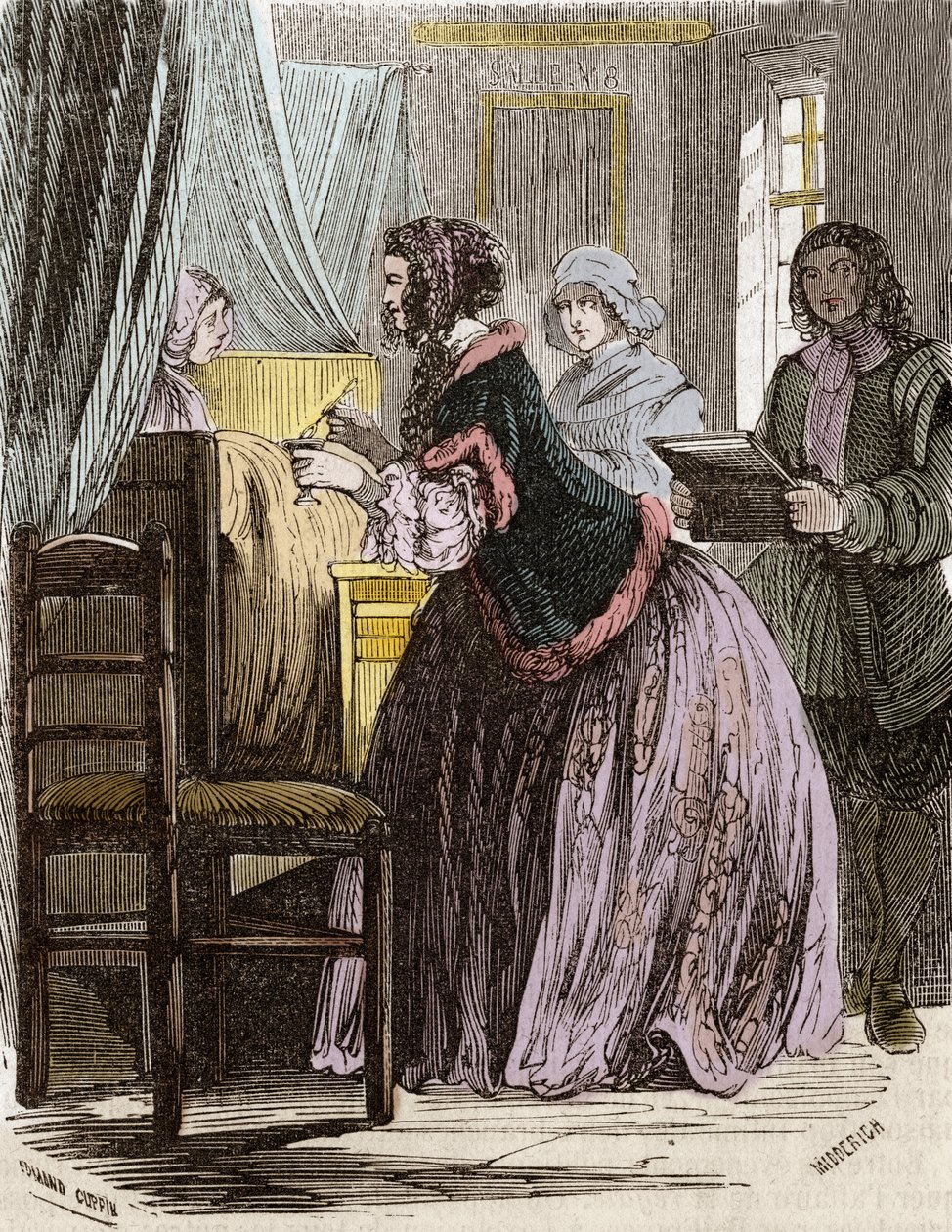 Marquise de Brinvilliers otráví pacienty hotelu Dieu v Paříži. od Unknown artist