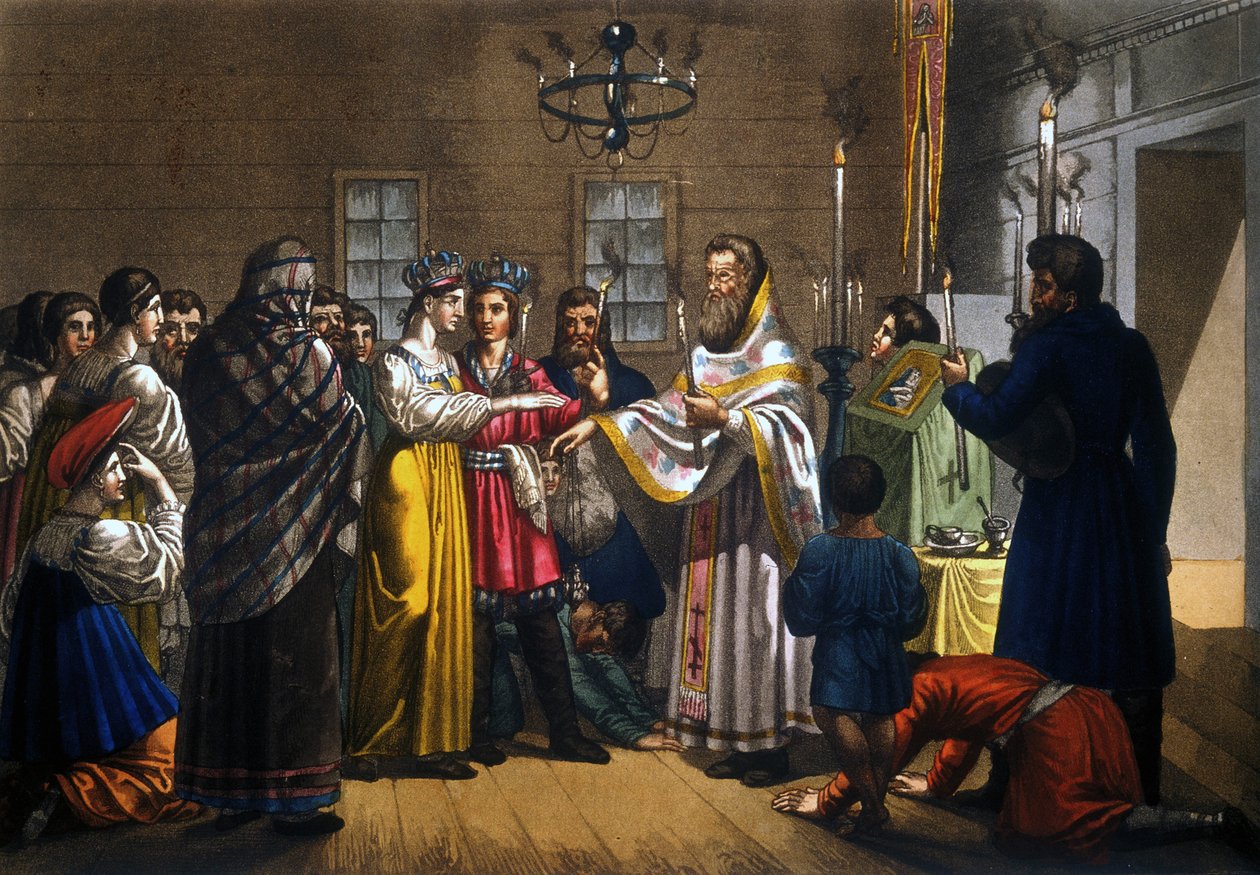 Sňatky ruských rolníků slavené podle pravoslavného obřadu od Unknown artist