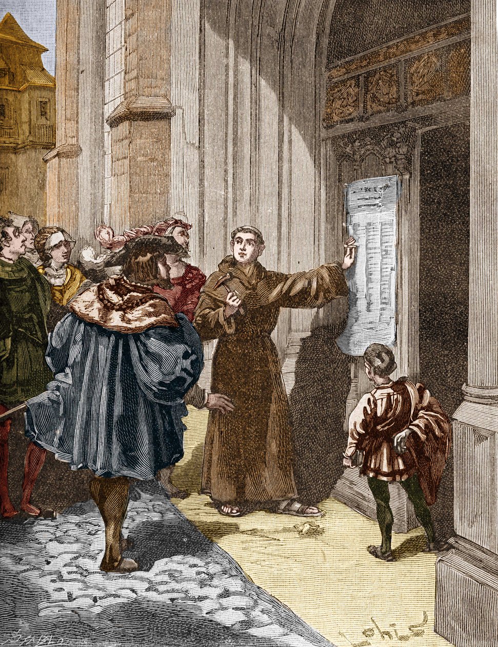 Martin Luther (1483-1546) visí ve Wittenbergu svých 95 tezí od Unknown artist