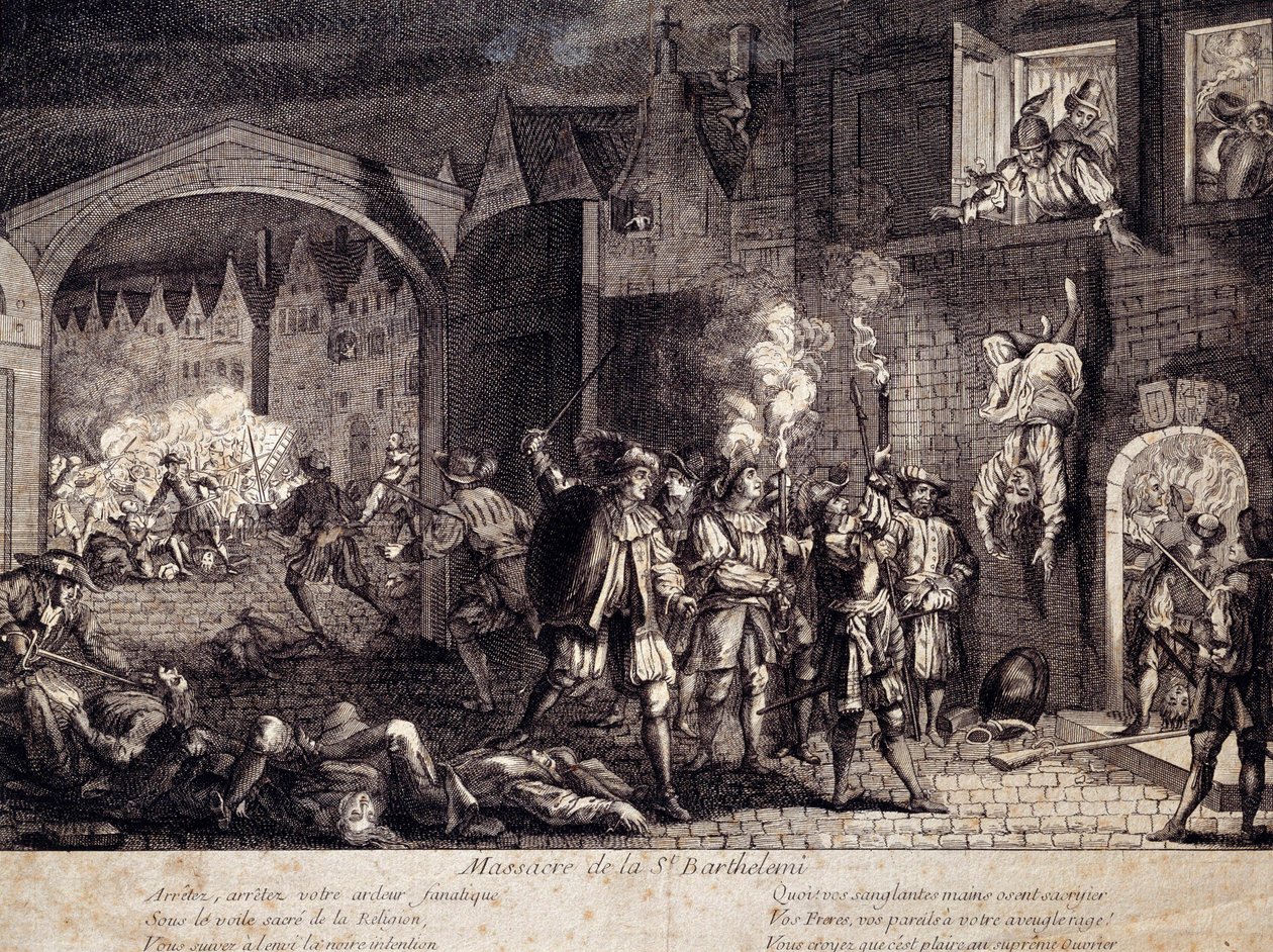 Masakr svatého Bartoloměje (Saint Barthelemy) v Paříži v noci 24. srpna 1572. Rytina z 16. století. Pau, Musee du Chateau od Unknown artist