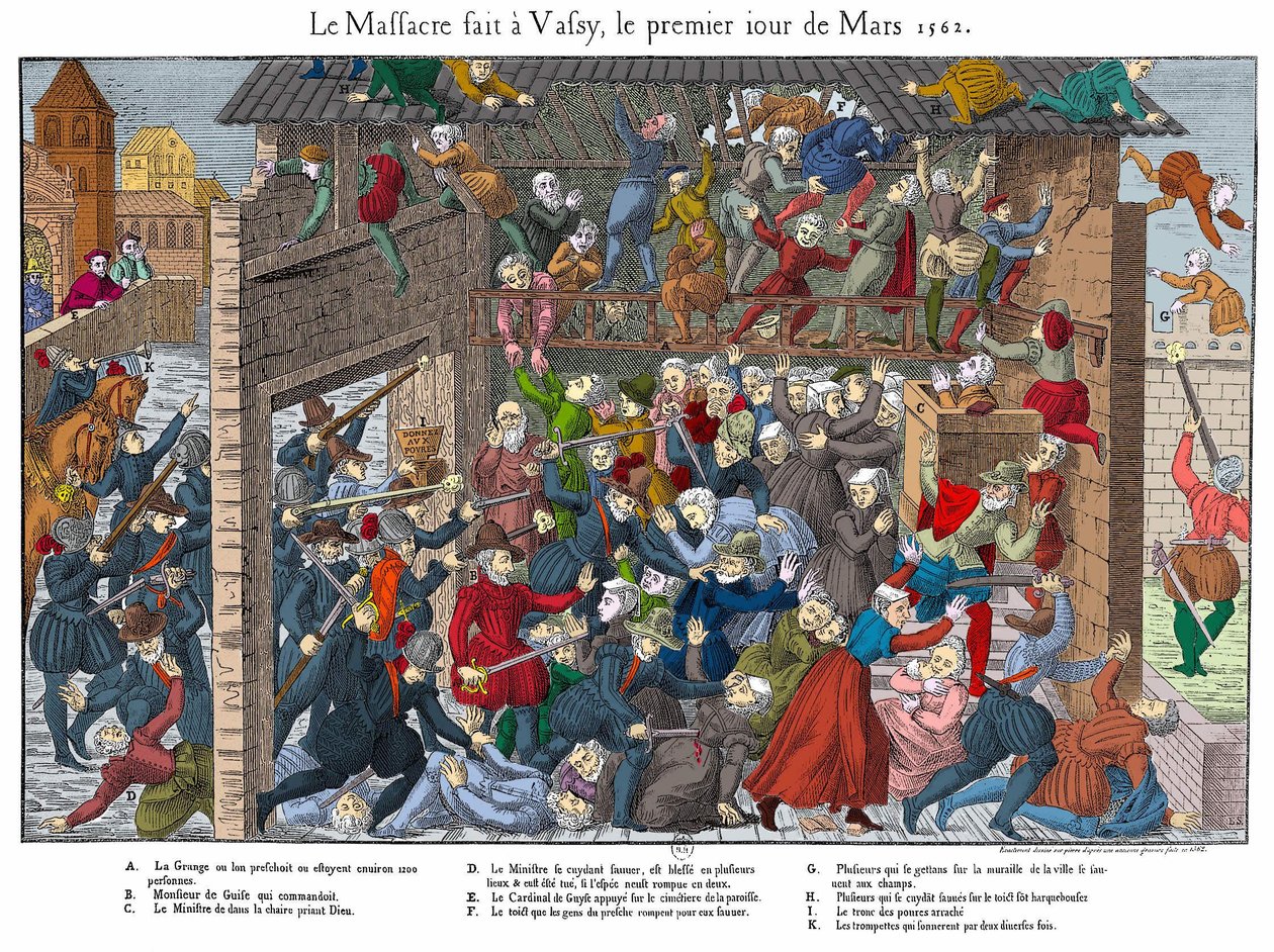 Masakr protestantské populace ve Wassy (Vassy) dne 1.3.1562 lidmi z Guise (začátek náboženských válek) od Unknown artist