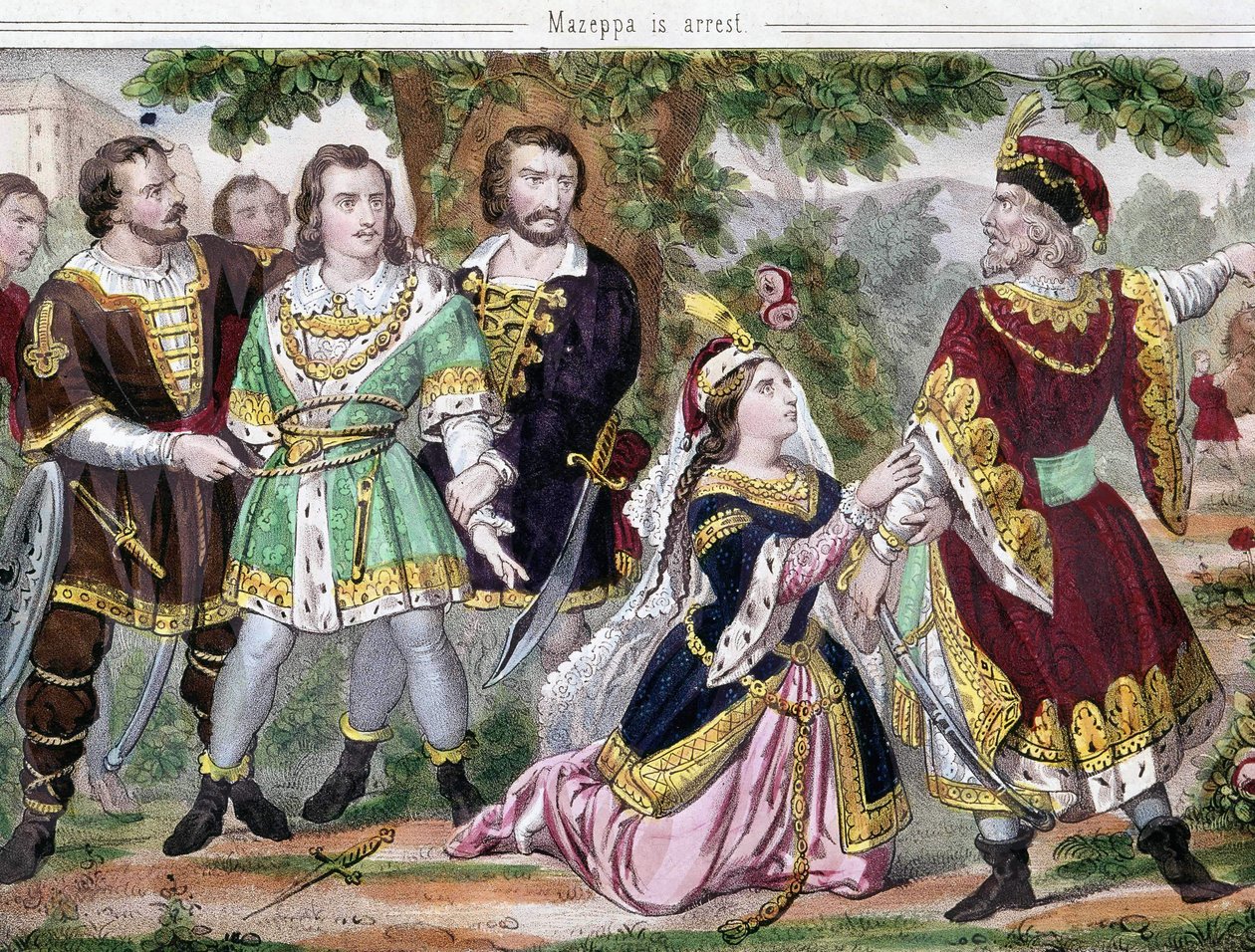 Mazeppa se zastavil. Ilustrace k básni Lorda Byrona „Mazeppa““ publikované v roce 1819. 19. století. od Unknown artist
