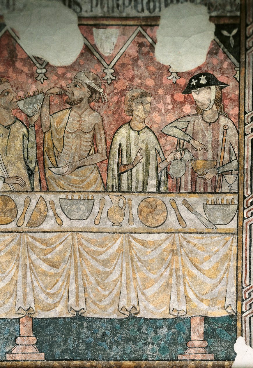 Jídelní scéna v refektáři Pelerinů, detail, z katedrály Lleida od Unknown artist