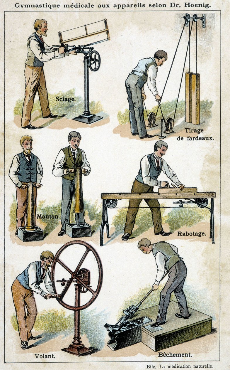 Lékařská gymnastika s pomůckami podle Dr. Hoeniga - v "Bilz, přírodní léčba", konec 19. stol. od Unknown artist