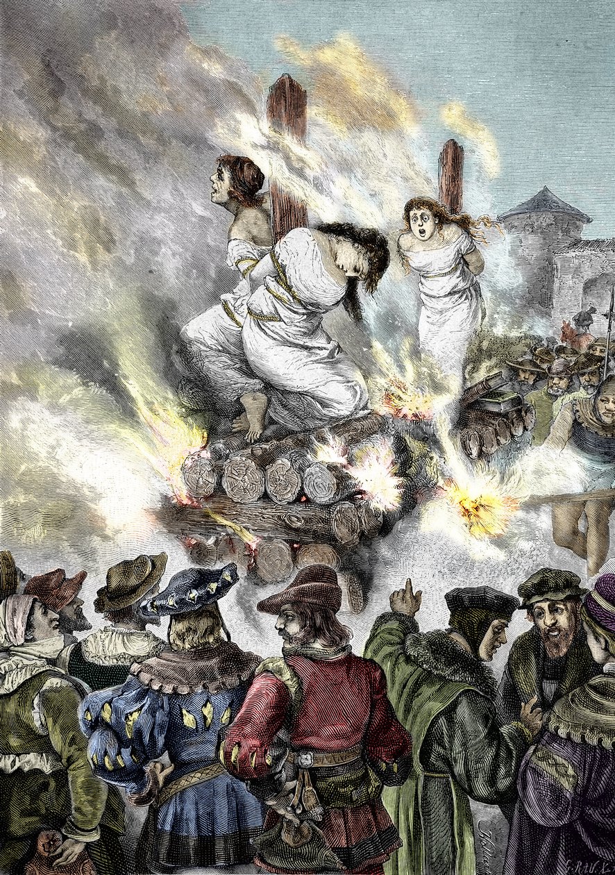 Středověká inkvizice: Upalování čarodějnic ve francouzském městě od Unknown artist