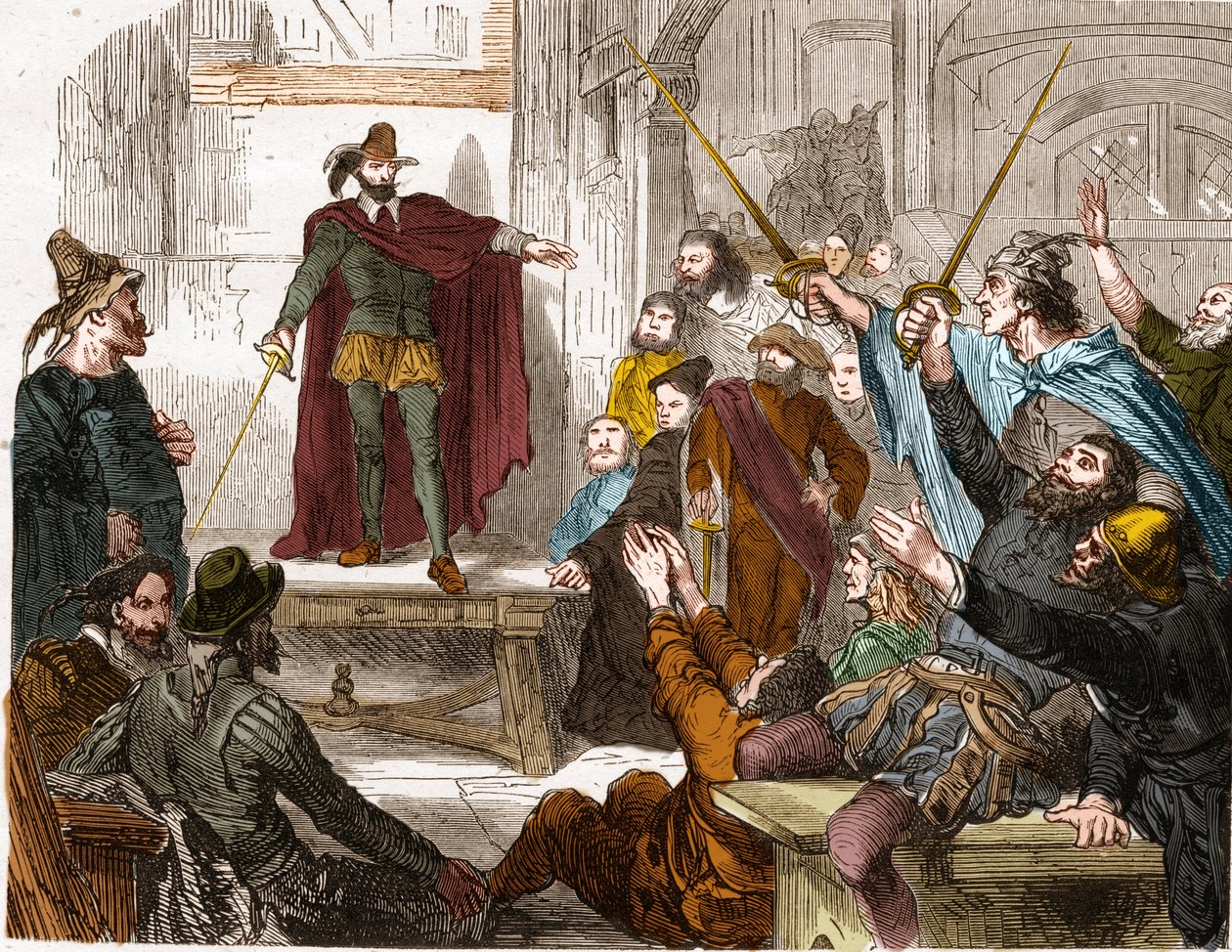 Zasedání Výboru šestnácti (16) v roce 1588 (Rada zástupců šestnácti čtvrtí Paříže) Povstalecký výbor vytvořený v Paříži během Ligy. od Unknown artist