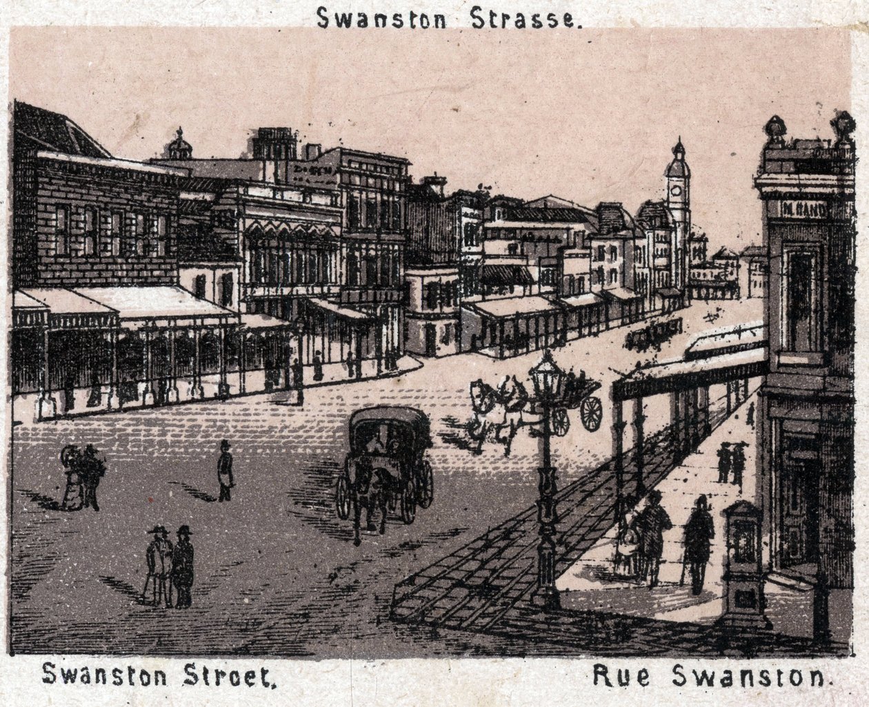 Melbourne, Austrálie: pohled na Swanston Street. v „“ Svět ilustruje 168 pohledů““ Nedatováno (konec 19. století) od Unknown artist