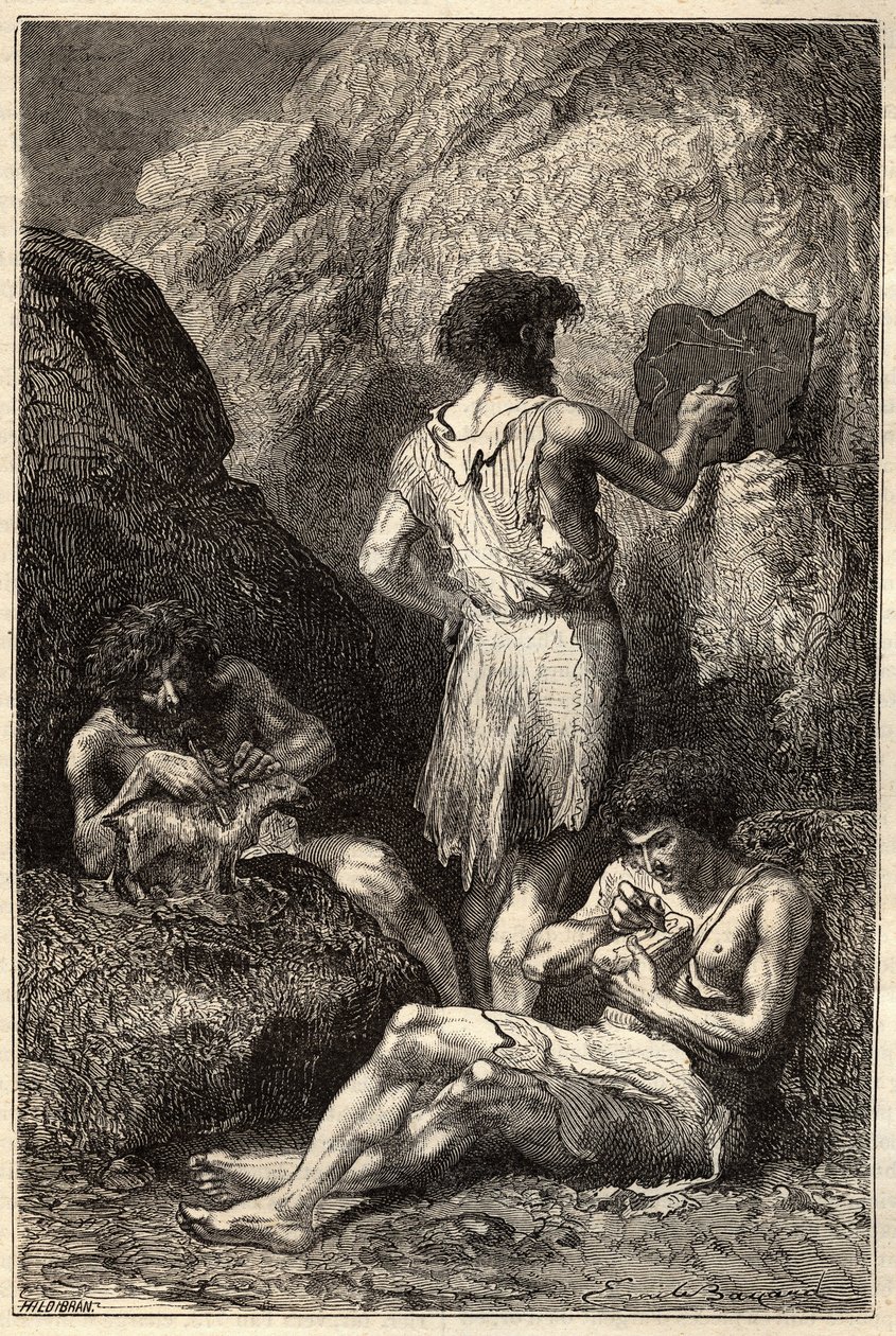 Muži ve věku kamene - Muži ve věku kamene - rytina 19. století od Unknown artist