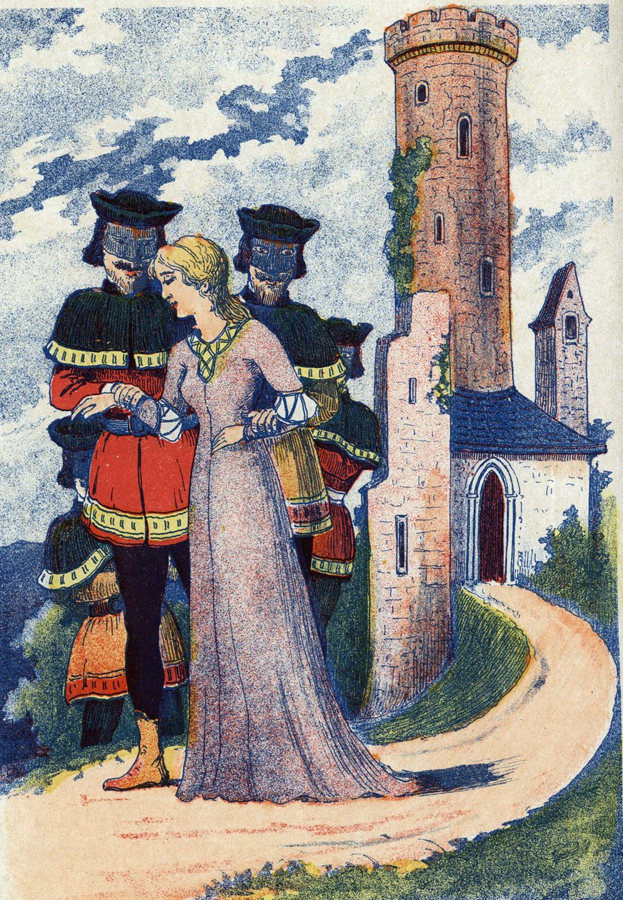 Muži maska trénuje princeznu. Anonymní ilustrace k pohádce „L