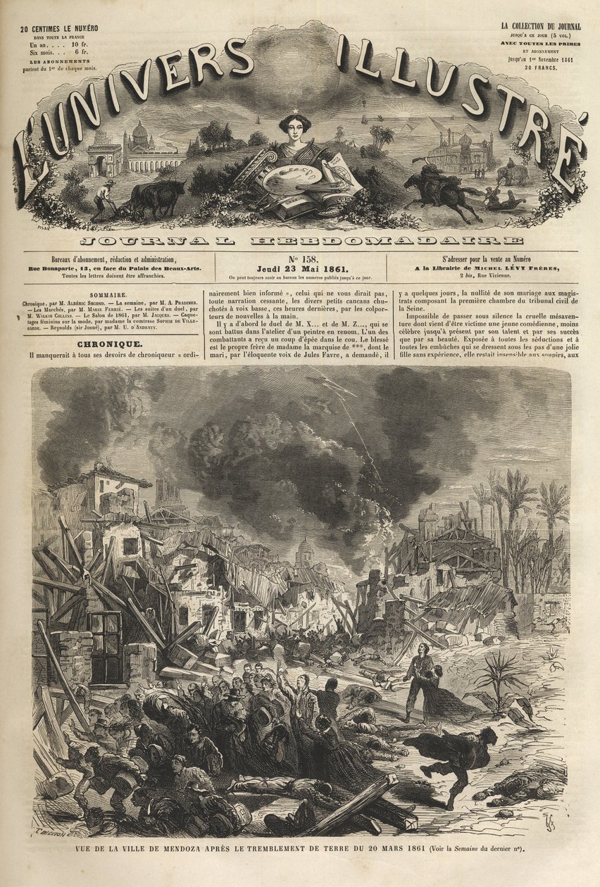 Mendoza, Argentina – Zemětřesení z roku 1861 – Seisme de 1861 v Mendoze – Argentina – 20. března 1861 – Illustrous Universe v roce 1861 – od Unknown artist
